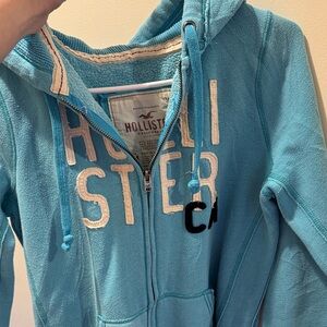 Hollister light blue Zip-Up Hoodie vintage embroidered